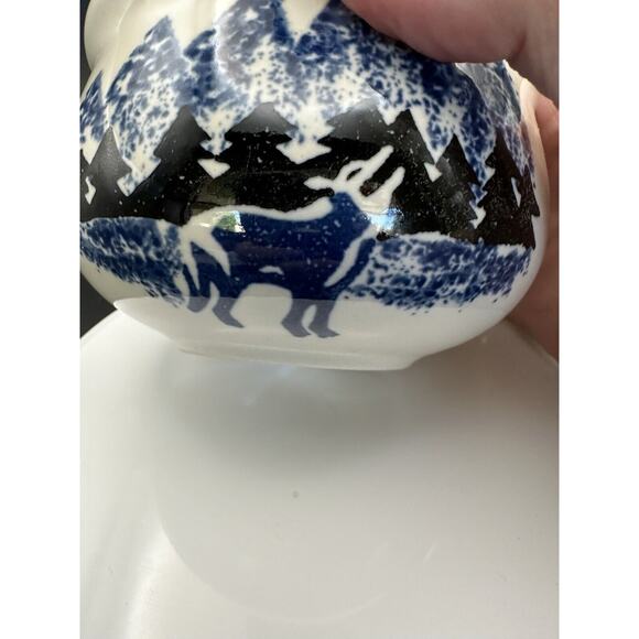 Wolf by Tienshan Folk Craft Lidded Sugar Bowl Sponge Painted Country Cabin - Picture 2 of 11